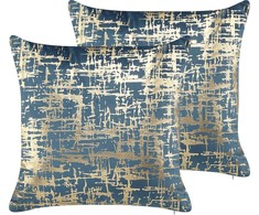 Beliani 2 dekoratyviniai pagalvės abstraktus modelis 45 x 45 cm mėlyna su aukso GARDENY
