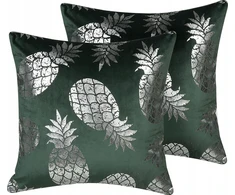 Beliani Rinkinys 2 dekoratyvinės pagalvės ASTILBE Velvet 45 x 45 cm Tamsiai žalias augalų raštas