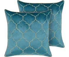 Beliani Rinkinys 2 Dekoratyvinės pagalvės ALYSSUM Velvet 45 x 45 cm Mėlyna Maroko dobilo raštas