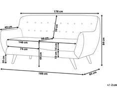 Beliani Trivietė sofa BODO, veliūras, tamsiai mėlyna