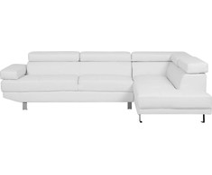 Beliani 5 vietų kampinė sofa NORREA iš ekologiškos odos, balta, kairinė