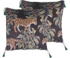 Beliani 2 dekoratyvinių pagalvių rinkinys su leopardu 45 x 45 cm juoda KUHI