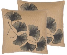 Beliani rinkinys iš 2 dekoratyviniai pagalvės su lapų motif 45 x 45 cm smėlio WAKAD