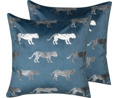 Beliani rinkinys iš 2 Velour dekoratyvinių pagalvių tigrų 45 x 45 cm mėlyna Bluebell