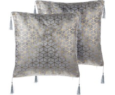 Beliani rinkinys 2 dekoratyviniai pagalvės geometrinis modelis 45 x 45 cm sidabro KAMELLIA