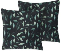 Beliani Lumarko 2 velour dekoratyviniai pagalvės sąraše 45 x 45 cm žalsvai juoda TOADFLAX!