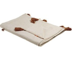 Beliani Lumarko medvilnės antklodė LlamA 130 x 180 cm beige- oranžinė Khandwa!