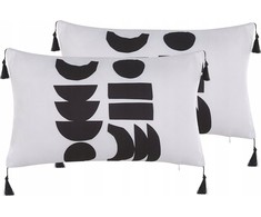 Beliani Lumarko 2 dekoratyvinės pagalvės geometrinio modelio 30 x 50 cm baltos su juoda LIRIOPE!