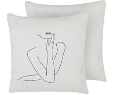 Beliani Lumarko 2 medvilninės dekoratyvinės pagalvės su moteriška motif 45 x 45 cm balta MEADOWFOAM!