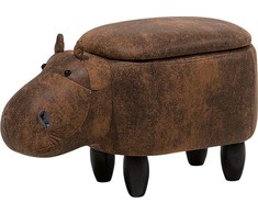 Fotelis Beliani Gyvūno formos pufas su daiktadėže HIPPO, eko oda, rudas hipopotamas