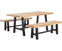 Beliani Garden komplektas, medinis stalas ir 2 suolai, juoda SCANIA