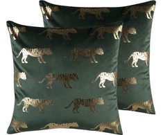 Beliani rinkinys iš 2 velour dekoratyvinių pagalvių tigruose 45 x 45 cm žalios BLUEBEL