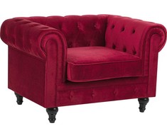 Fotelis Beliani Fotelė CHESTERFIELD aksominė burgundiška
