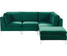 Beliani 4 vietų modulinė kampinė sofa EVJA kairinė, žalias veliūras su otomanu