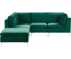 Beliani 4 vietų modulinė sofa EVJA, dešininė, žalia veliūrinė, su otomane