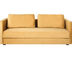 Beliani Trivietė išskleidžiama sofa EKSJO, veliūrinė, garstyčių spalvos, su patalynės dėže