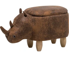 Fotelis Beliani Gyvūno formos pufas su daiktadėže RHINO eko oda šviesiai rudas raganosis