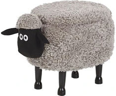 Beliani Gyvūno formos pufas su daiktadėže SHEEP, pilkas ėriukas