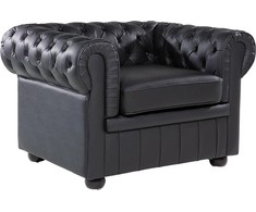Beliani CHESTERFIELD fotelis iš natūralios odos, juodas