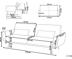 Beliani Trivietė išskleidžiama sofa EINA, veliūras, juoda