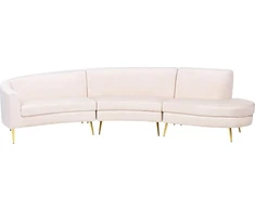 Beliani Pusapvalė sofa 4 asmenims MOSS veliūrinė šviesiai smėlio spalvos