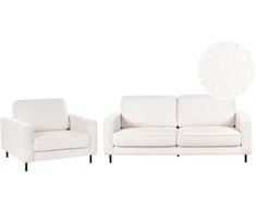 Sofa Beliani SAVALEN 4 vietų svetainės baldų komplektas, boucle audinys, balta spalva