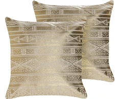 Beliani Lumarko 2 medvilninės dekoratyvinės pagalvės su geometriniu raštu 50 x 50 cm Golden Oujda!