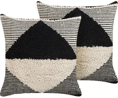 Beliani Lumarko 2 medvilninės dekoratyvinės pagalvės geometrinio rašto 50 x 50 cm smėlio ir juodos spalvos Khora!
