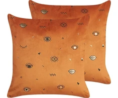 Beliani Lumarko 2 Veliūrinės dekoratyvinės pagalvės su akių motyvais 45 x 45 cm oranžinis aeonijus!