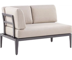 Lauko baldų komplektas Beliani Sodo kampinė sofa su staliuku 6 asmenims RIMA III kairinė smėlio spalvos metalinė modulinė