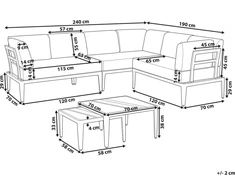 Lauko baldų komplektas Beliani Sodo kampinė sofa su staliuku 6 asmenims RIMA III kairinė smėlio spalvos metalinė modulinė
