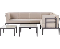 Lauko baldų komplektas Beliani Sodo kampinė sofa su staliuku 6 asmenims RIMA III kairinė smėlio spalvos metalinė modulinė