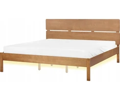 Beliani BOISSET LED lova, kaučiuko mediena, 180 x 200 cm, tamsiai ruda