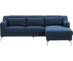 Beliani Keturvietė kampinė sofa GLOSLI tamsiai mėlyna, kairinė