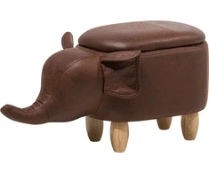 Fotelis Beliani Gyvūno formos pufas su daiktadėže ELEPHANT, dirbtinė oda, tamsiai rudas