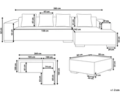Beliani 4 vietų kampinė sofa LUNGO, „Boucle“ audinys, balta, su otomanu, kairinė
