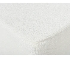 Beliani 4-vietė kampe sofa LUNGO Boucle, balta su otomanu, dešininė