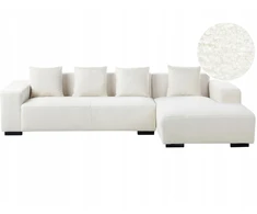 Beliani 4 vietų kampinė sofa LUNGO, „Boucle“, balta, kairinė