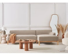 Beliani Trijų vietų kampinė sofa SOSJO, smėlio ir pilkos spalvos, kairinė