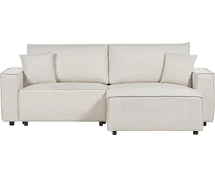 Beliani Trivietė išskleidžiama sofa KARILA, šviesiai smėlio spalvos, su patalynės dėže, kairinė