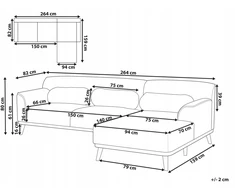 Beliani 3 vietų kampinė sofa SIMOS šviesiai pilka, kairinė