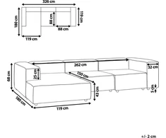 Beliani Modulinė 3 vietų sofa APRICA iš sintetinio lino, smėlio spalvos, dešininė