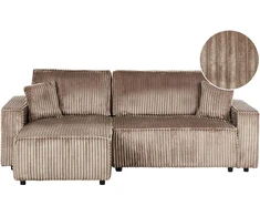 Beliani Išskleidžiama 3 vietų kampinė sofa ABACKA, velvetas, šviesiai ruda, su patalynės dėže, dešininė
