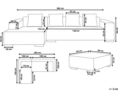 Beliani LUNGO 4 vietų kampinė sofa, velvetas, kreminė balta, dešininė