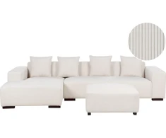 Beliani LUNGO 4 vietų kampinė sofa, velvetas, kreminė balta, dešininė