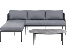 Lauko baldų komplektas Beliani L formos sodo kampinė sofa su staliuku 3 asmenims LEFFE dešininė, pilka, metalinė