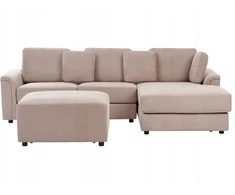 Beliani 4 vietų kampinė sofa KOHLO, smėlinės ir pilkos spalvos, su otomane, kairinė