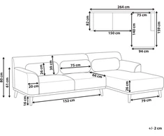 Beliani Trijų vietų kampinė sofa SIMOS, velvetinė, šviesiai smėlio spalvos, kairinė
