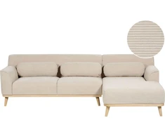Beliani Trijų vietų kampinė sofa SIMOS, velvetinė, šviesiai smėlio spalvos, kairinė