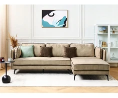 Beliani 3 vietų kampinė sofa ALTAN, veliūras, smėlio spalvos, kairinė